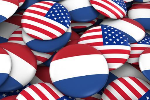 Buttons showing U.S. and Dutch flags